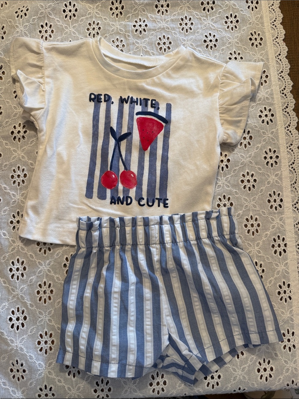 Carter's White & Blue Striped Kids Matching Set with Red Accents
